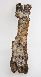 Iron object from Roman times, artifact foundations of iron lime metal, w 13.7 forged Elongated iron object with split ends