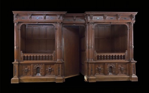 Double bedstead of homestead in Poortugaal, bedstede bed furniture paneling oak wood, door w 123.0 hunting lodge Jagthuys Van