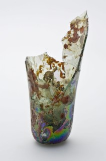 Fragment of bottom and wall of oil lamp, oil lamp lamp illuminant soil find glass, hand-blown Fragment of oil lamp in clear