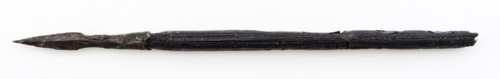 Iron arrowhead with leftover wooden shaft, arrow projectile ground find iron metal wood, forged cut Arrow with iron point