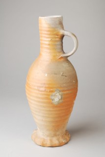 Flamed stoneware jug on pinched foot, cylindrical neck, jug crockery holder soil found ceramic stoneware, twisted large