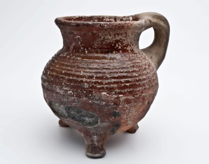 Pottery cooker on three claw feet, grape, gray-red pottery, rings, grape cooking pot crockery holder kitchen utensils