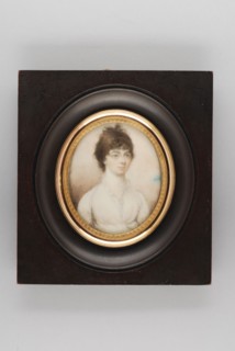 Portrait miniature of woman, portrait miniature painting footage wood ivory paint watercolor ivory backing, Dark brown wooden