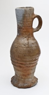 Stoneware jug flamed on pinched foot, cylindrical neck, brown, pot jug crockery holder soil find ceramic stoneware glaze salt