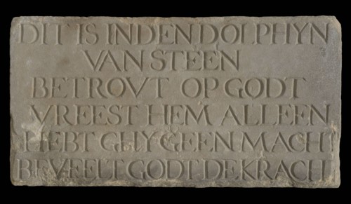 Facade stone In den Dolphijn, facing sculpture sculpture building material sandstone stone, sculpted Rectangular flat letters