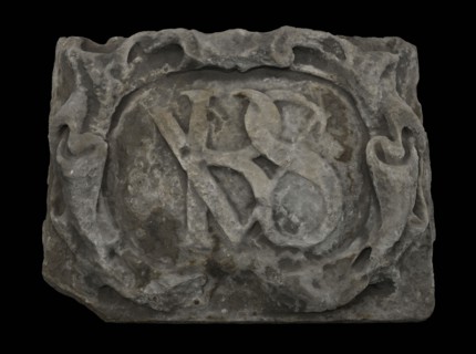 Facade stone with VRS in cartouche, facing brick sculpture sculpture building component sandstone stone, sculpted Rectangular