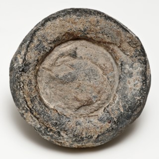 Disc-shaped lead weight with embossed stamps, weight ground find lead metal, gram cast Disc-shaped stamps stamped on both flat