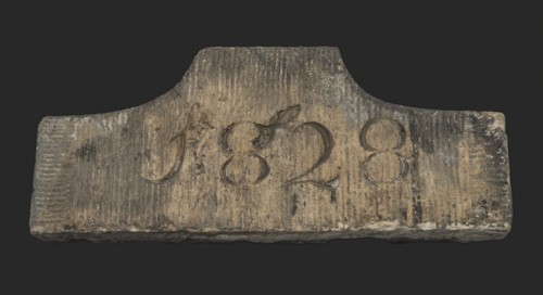 Facing brick with date 1828, facing brick building component sandstone stone, minced Pressed bell-shaped stone