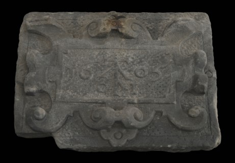Facing brick with date 1605 and private label Claes Jansz in cartouche, facing brick foundation stone sculpture sculpture