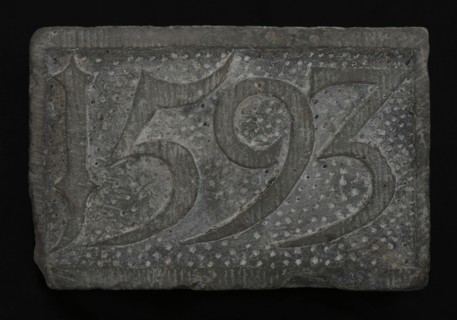 Facing brick with date 1593, facing brick first stone building component sandstone stone, chopped Rectangular flat frame