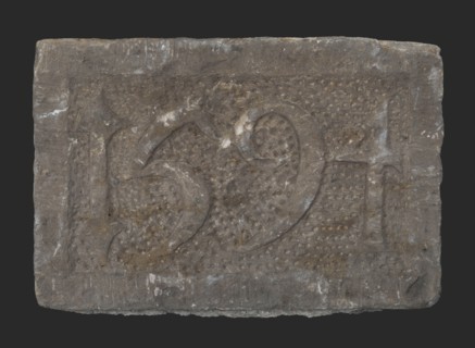 Facing brick with date 1594, facing brick foundation stone building component sandstone stone, minced Rectangular frame and year