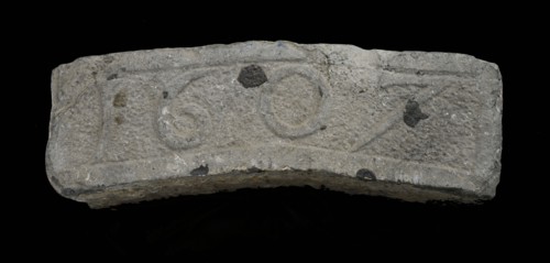 Facing brick with date 1607, from the Barendrechtse sluis on the Maas, facing brick foundation stone building stone limestone 18