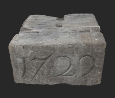 Facing brick with date 1729 of the Soetenbrug, facing brick foundation stone building component slate stone, minced Rectangular
