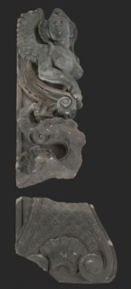 Sculpted facade ornament, sphinx on basement, facade ornament ornament building component sandstone stone, -c 325 kg sculpted