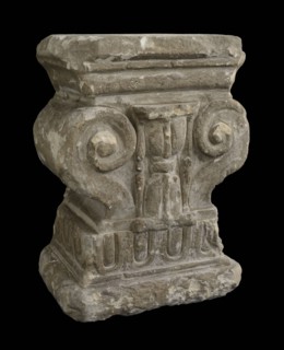 Basement with hourglass, basement ornament building component limestone stone, sculpted Basement with rectangular top and bottom