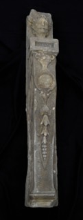 Herm, pilaster building component sandstone stone, sculpted Herm decorated with medallion floral pattern frame and curls