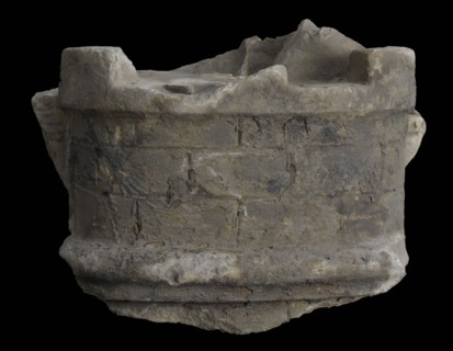 Fragment turret with battlements (the Roman?), ornament building component sandstone stone, sculpted Hemisphere turret