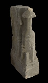 Fragment pilaster, pilaster ornament building component sandstone stone, sculpted Lower part of pilaster decorated with square