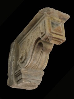 Console with abstract ornaments, console building element sandstone stone, sculpted Console with curved sides at the bottom