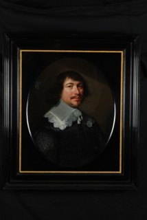 Portrait of mr. Christiaen Pietersz. Prince, portrait painting visual material wood oil, Oval portrait of man representing mr