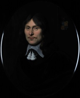 Portrait of Adriaen Prins, portrait painting visual material wood oil, Oval portrait of man representing Adriaen Prins VOC