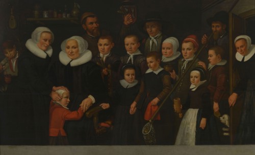 Pieter Hoeveafter:, Portrait of mothers, servants and children of the Leprooshuis in Rotterdam, group portrait portrait painting