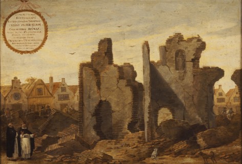 Cornelis Saftleven, Ruin of the Dominican or Predikheren Monastery burned in 1563 on the Hoogstraat, Rotterdam, cityscape