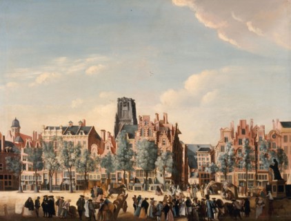Jan ten Compe, View of the Grotemarkt from the south, Rotterdam, cityscape painting landscape materials oil painting, View