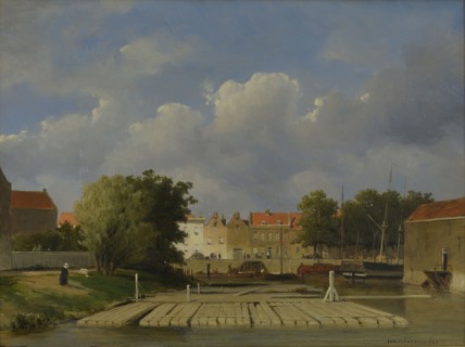Jan Weissenbruch, Timber rafts in the Zalmhaven, Rotterdam, cityscape painting footage wood oil gold gypsum, Painting landscape