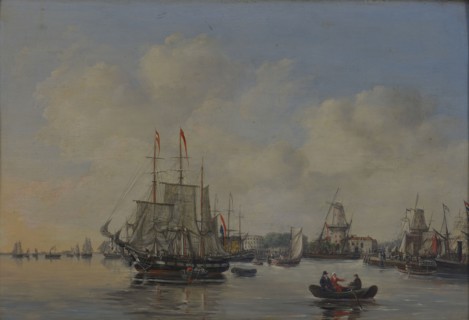 View of the Meuse and the north bank at the Leuvehaven, Rotterdam, cityscape painting visual material wood oil paint, Oil