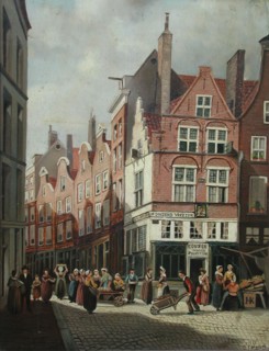 W.H. Siers (?), Grotemarkt with Thousand Vreezen house, Rotterdam, cityscape painting visual material oil painting wood 36.3 w
