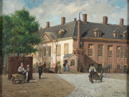 Bernardus Bueninck, View of the Zeekantoor, corner Spaansekade - Haringvliet, from the south, Rotterdam, cityscape painting