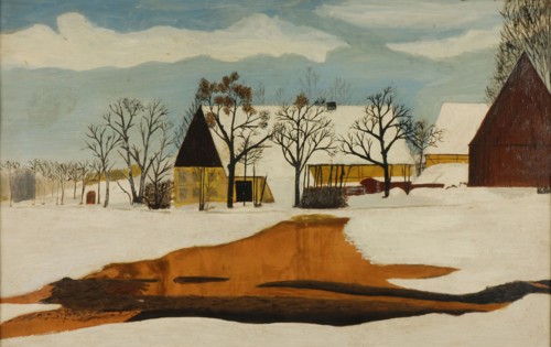 Abraham Samuel Smalt, Landscape in winter, in beige painted frame, landscape painting visual material oil paint cardboard