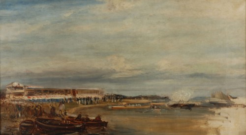 Charles Rochussen, Rowing competition Royal Dutch Yacht Club, painting footage linen oil paint, Unfinished painting rowing