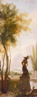 Jan Stolker, Wallpaper glued to cabinet-door panel with representation of parkland with statue of Hercules and Caecus, door