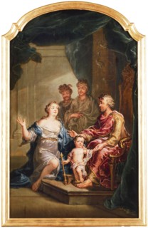 Gerard Sanders, Moses stepped on Pharaoh's crown, chimney piece painting material linen oil paint wood gold plaster, Chimney
