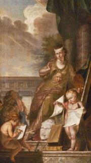 Johannes Zacharias Simon Prey, Chimney piece Imitatio, allegory on the Visual Arts and Architecture, chimney piece painting