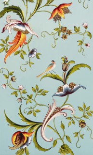 Wallpaper with floral motifs and bird, painting wallpaper painting linen paint oil painting wood, Rotterdam Turtle garden