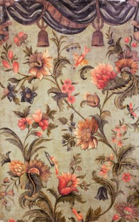 Wallpaper with floral motifs and birds, painting wallpaper footage wood linen paint oil paint h 134.0 w 85.5