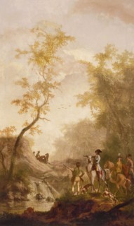 Gerrit Malleyn, Room wallpaper with hunting company, landscape wallpaper painting canvas linen oil painting