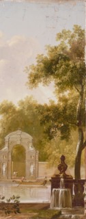 Jan Stolker, Wallpaper glued to cabinet door panel with park landscape, door landscape wallpaper painting painting wood linen