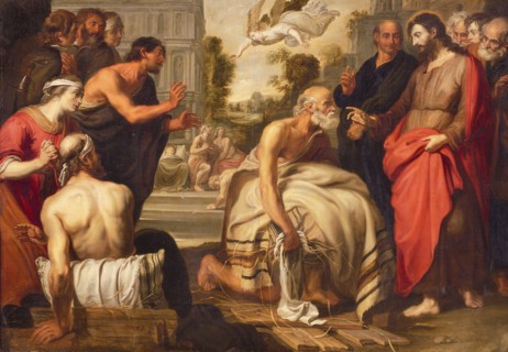 Tobias van Nijmegen, Chimney from the Regentenkamer of the Gasthuis on the Hoogstraat: Christ heals bedridden man in the bath