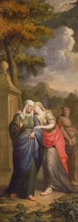 Elias van Nijmegen, Naomi, Ruth and Orpa, wallpaper painting painting linen oil paint, Elimelech and Naomi flee