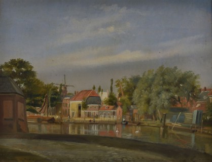 Jan Bikkers, Stroove seen from the direction of the Rotte, Rotterdam, cityscape painting footage paper oil, cityscape topography