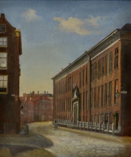 Jan Bikkers, View of the Gereformeerd Burgerweeshuis on the Goudsewagenstraat, Rotterdam, cityscape painting footage paper paint