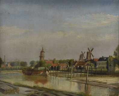 Jan Bikkers, De Rotte outside the city, Boerengat from the bridge Bos-eiland, Rotterdam, village view painting material paper