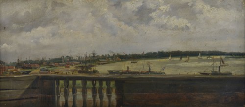 Jan Bikkers, View from the roof of the Stadstimmerhuis over the Haringvliet south side and Maas with in the foreground roof
