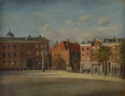 Jan Bikkers, View of the Nieuwemarkt from the north, Rotterdam, cityscape painting visual material paper oil painting 33.1 w 42.