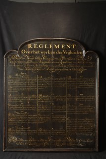 Regulations on the working of the Vrijluiden in the Bag Bearers Guild, Rotterdam, regulations information board information form