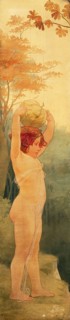 Georges Privat Livemont, Wallpaper with child in arkadic surroundings, wallpaper painting canvas linen oil painting, Girl